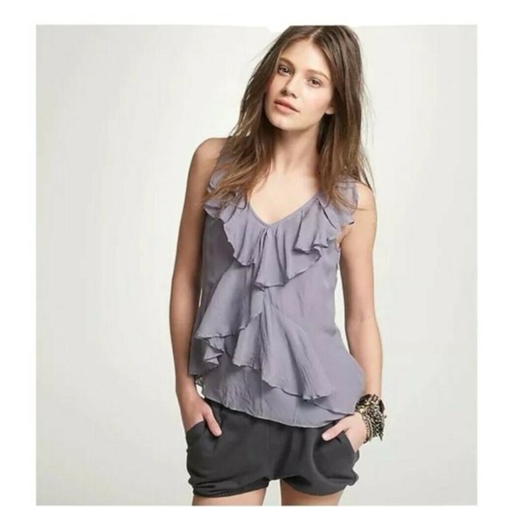 J. Crew Coralie Silk Blend Ruffle Mauve Tank